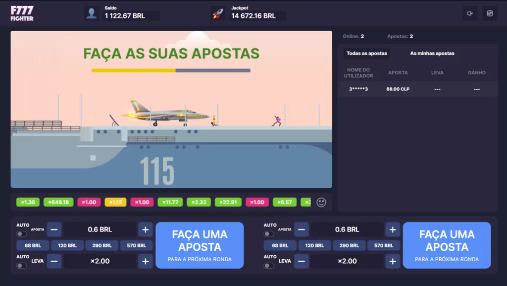 Tela de jogo de F777 Fighter