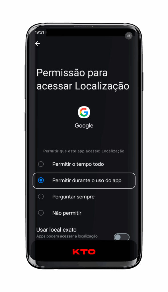 Escolha a opção “Permitir durante o uso do app”