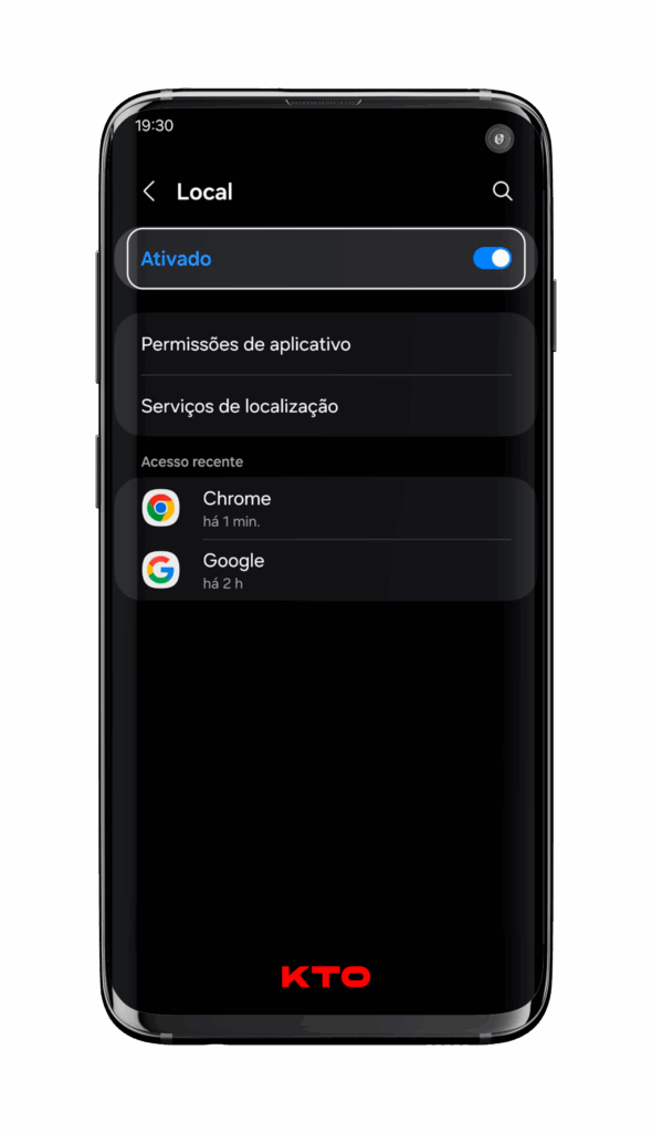 Ative a chave de localização para Ligado